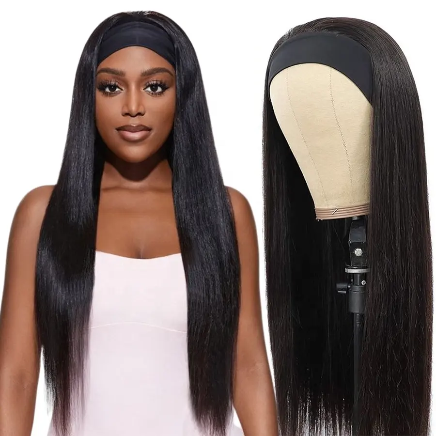 Cheap Headband Wigs For Black Women Human Hair With Headband Attached Head Band Wigs Yaki Virgin Human Hair Headband Curly Wig
