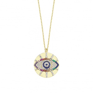 Collar con colgante redondo de moneda de ojo malvado para mujer, gargantilla de cadena de la suerte de oro vintage, 45 + 5cm, promoción