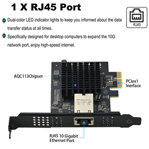 Tarjeta de Red Interna con Cable PCI Gen4 X1 de 10 Gbps, Conector AQC113 RJ45, Compatible con 10GBASET/5GBASET/2.5GBASET PCIe Gen4 - Product Image 3