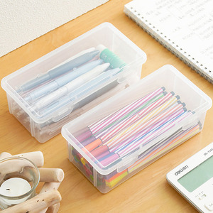 Transparent <b>Plastic</b> Desk Storage Box <b>Square</b> Pencil Marker Organizer Office Stationery <b>Container</b> For Pens Keys Small Items - Product Image 4