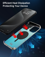 Étui de téléphone en cuir PU de luxe avec empiècements en alliage d'aluminium, étanche et parfumé, pour iPhone 16 Plus avec trous de refroidissement