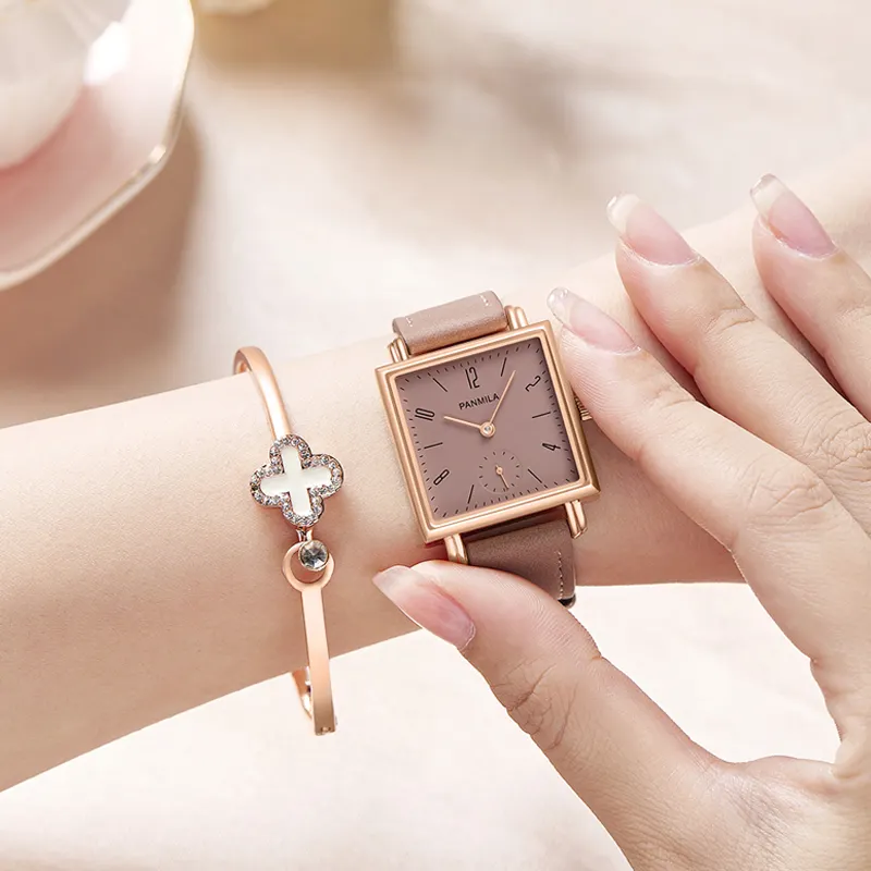 Fashion Lady Leather Square Quartz Watch Ladies Casual Minimalist Luxury Wrist Watch Women