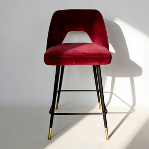 Red Custom Velvet Bar <b>Stool</b> with Backrest and Fixed Metal Legs Home Bar <b>Outdoor</b> Dining Stylish Luxurious - Product Image 3