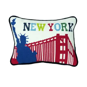 SHN044 American Style New York Letter Statue of Liberty Rectangular Home Decor Embroidered Needlepoint Pillow