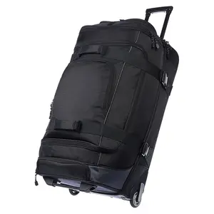 Custom Hot Ripstop Black Rolling Travel Luggage Duffle Bag With Wheels Travel Bag Travelling Trolley Bag