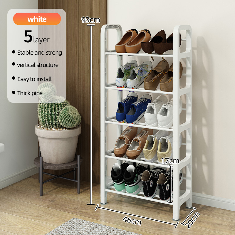 Étagère à chaussures inclinée entièrement blanche de 45 cm de long à 5 niveaux
