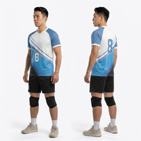 Maillot de volley-ball pour hommes personnalisé en gros, respirant, bleu et blanc, 100 % polyester, séchage rapide, extensible dans les 4 sens