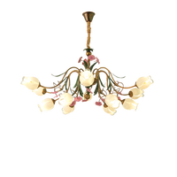 Lustre à fleurs vintage français en verre pour salle à manger, salon, chambre à coucher en style ferme, LED à intensité variable