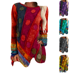 Robe pull tricotée décontractée à manches longues pour femme, imprimé vintage, coupe courte, ourlet long, col épaules dénudées, collection Printemps 2022 - Product Image 3