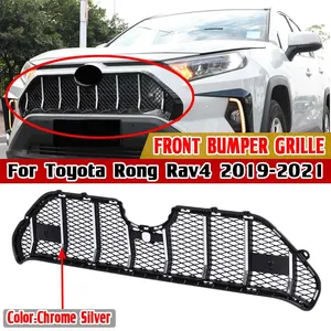 Rejilla de malla cromada plateada ABS para parachoques delantero de Toyota RAV4 2019 2020 2021 - Product Image 1