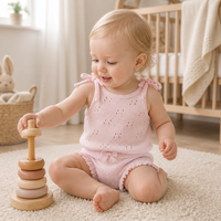Ensemble Camisole Bébé Pinuotu Rose Pâle avec Short Pointelle, Ensemble Deux Pièces pour Nouveau-né, Usine de Tricot Personnalisée OEM ODM