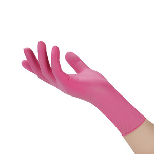 Gants en nitrile jetables roses sans poudre, haute élasticité, texture lisse, longueur 24 cm, pour la beauté et la coiffure - Product Image 1