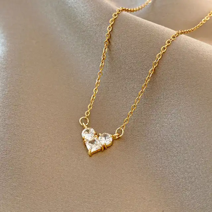 Doppio cuore sogno zircone stella luna ciondolo oro moda intera vendita all'ingrosso in acciaio inox collana collana di gioielli collane - Product Image 4