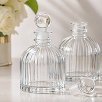 Bouteille diffuseur à roseaux en verre côtelé transparent de 100 ml, base ronde épaisse, pour huiles essentielles et parfums, flacon vide