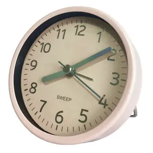 Colorful Mini Round Metal Travel Analog Alarm Clock with Folding Stand