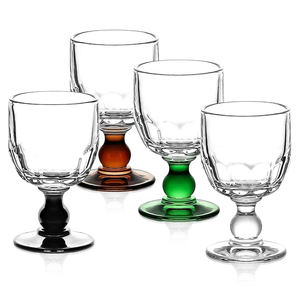 6oz Vintage Medieval Wine Glasses Colored Stemmed Juice Glass Goblet with Roman Column