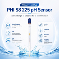 Sonde de pH pour fermentation industrielle, électrode capteur, connecteur S8, longueur 225 mm, 0-14 pH, stérilisable à la vapeur haute température, ODM