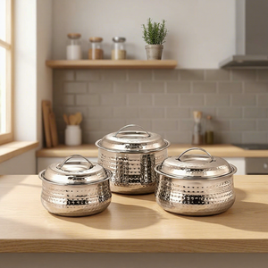 Ensemble de casseroles en acier inoxydable avec couvercles, design minimaliste rond et durable, compatible lave-vaisselle, pour cuisinières à gaz et à induction - Product Image 6