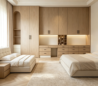 Armoire en placage de bois EO du sol au plafond, placard modulaire sur mesure avec coiffeuse intégrée