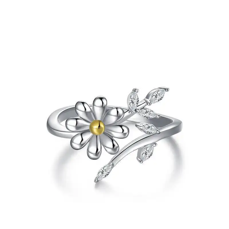 Großhandel Mode feiner Schmuck 925 Sterling-Silber Daisy Blume einstellbar Daumenzehe offener Ring