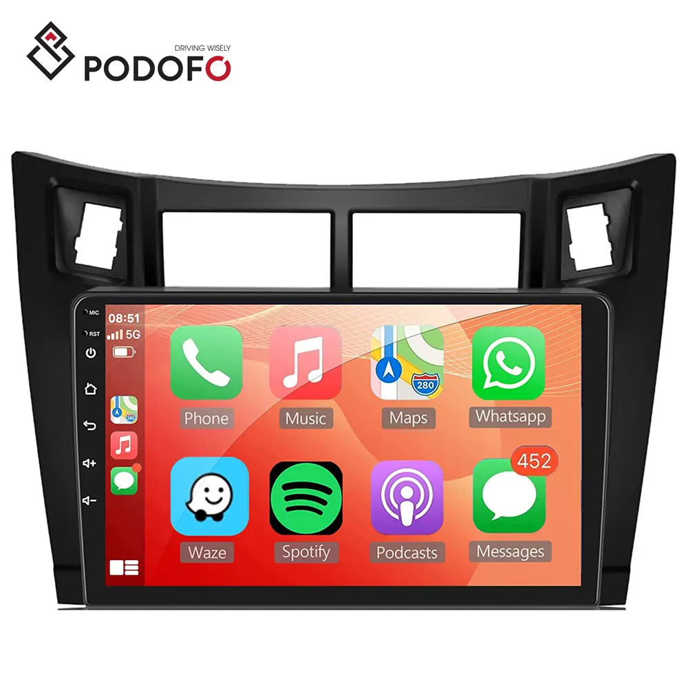 Podofo 9 "Android 11 autoradio Stereo per Toyota Yaris 2008-2011 Carplay Android Auto GPS Wifi Hifi FM RDS