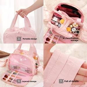 2025 Bestseller High-End Fluffy Kosmetik tasche für Frauen Doppelte breite Öffnung Tragbare Polyester-Reise toilette mit großer Kapazität - Product Image 3