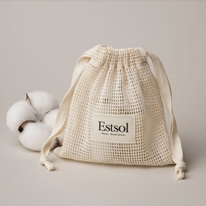 Organic Cotton Mesh <strong>Bag</strong> with Custom Logo Reusable <strong>Net</strong> Drawstring Pouch for Skincare Jewelry Gift Packaging Small MOQ - Product Image 5
