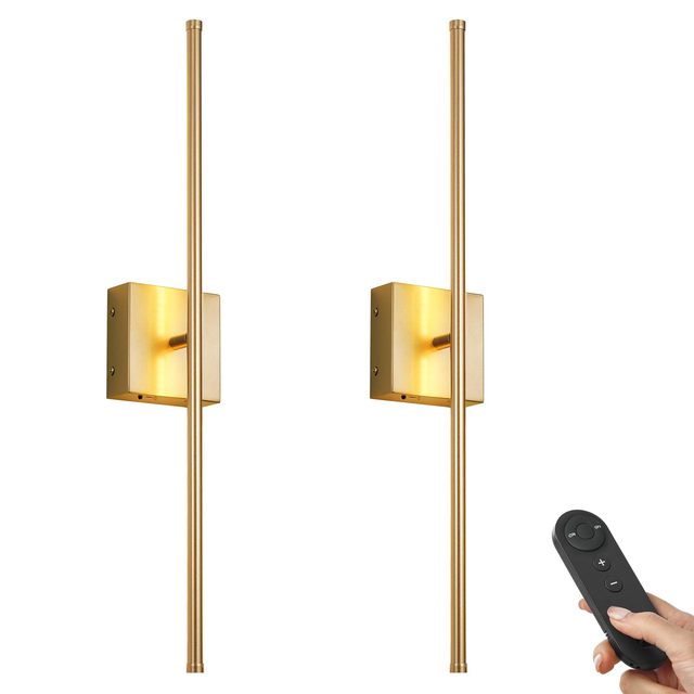 TSINYE LED Battery Wall Sconce with Remote Control Dimmable Wall Sconce Set of Two 360°Rotate LED Black Wireless Wall Light