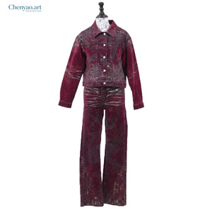 Ensemble veste courte et pantalon large imprimé Paisley bordeaux - Product Image 2