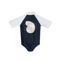 2026 Kinderbikini-badpak Marineblauw Wit Eendelig strandkleding met ritssluiting en korte mouwen