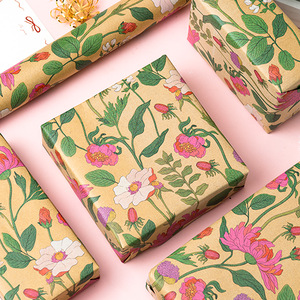Floral <b>Pattern</b> Kraft Gift Wrapping <b>Paper</b> Double Sided Eco-Friendly Recyclable For Packaging And Craft Use - Product Image 1