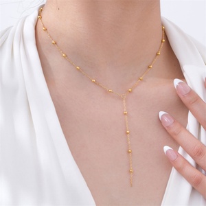 Trendy Stainless Steel Double-layer Tassel Y Shape Summer Beach Style Exquisite Bead Link Chain 18K Gold Plated <b>Necklace</b> - Product Image 5