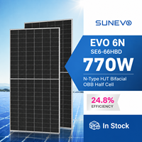 Module solaire bifacial Sunevo 720W 750W 770W 0BB N-Type HJT avec technologie de demi-cellules sans busbar pour ferme d'énergie solaire utilitaire