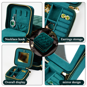 Tùy Chỉnh Công Suất Lớn Phong Cách Châu Âu Màu Xanh Đậm Lưu Trữ Hộp Đồ Trang Sức Tinh Tế Xách Tay Dây Kéo Vòng Cổ Vòng Hộp Mô Hình Vuông - Product Image 4