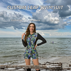 Traje de Baño Personalizado de Una Pieza para Mujer con Mangas Largas, Cremallera, Relleno Extraíble y Parte Inferior de Tela Elástica para Venta al Por Mayor - Product Image 2