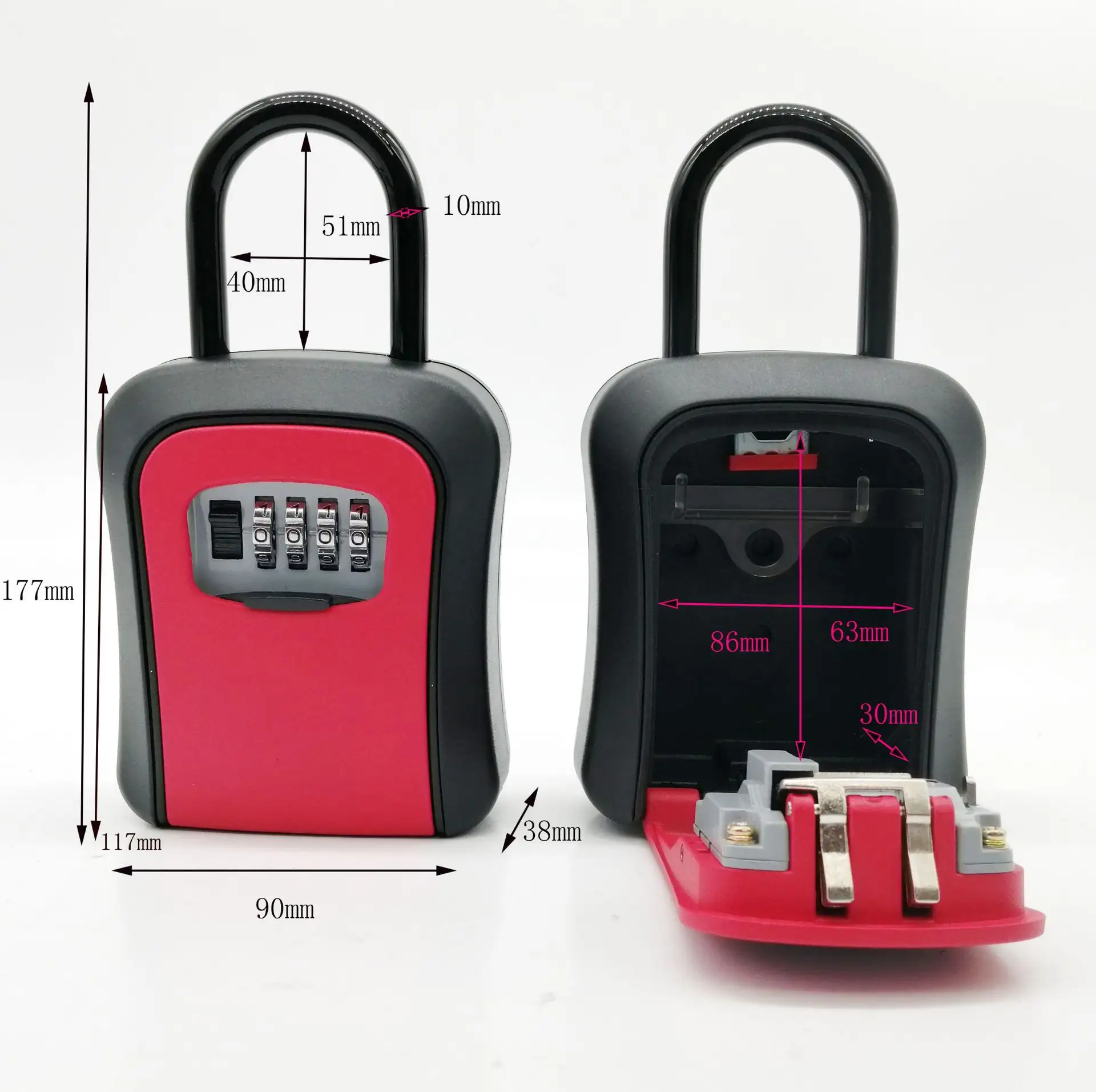 Yüksek güvenlik 4 haneli alüminyum alaşım şifreli kilit güvenli anahtar kutusu kanca ile