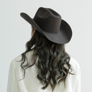 100% len cảm thấy mũ cao bồi unisex rộng vành đồng bằng Phong Cách Phụ Nữ người đàn ông thời trang <span class=keywords><strong>hat</strong></span> tùy chỉnh OEM có sẵn - Product Image 5