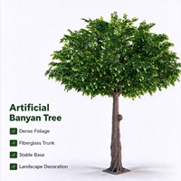 Arbre artificiel Ficus Banyan sur mesure de 3,8*3,5m, feuilles réalistes résistantes aux UV, tronc en fibre de verre pour la décoration paysagère