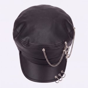 Béret Vintage Style Punk en Similicuir Ajustable avec Chaîne Décorative – Casquette Tendance Premium – Fabricant OEM ODM - Product Image 5