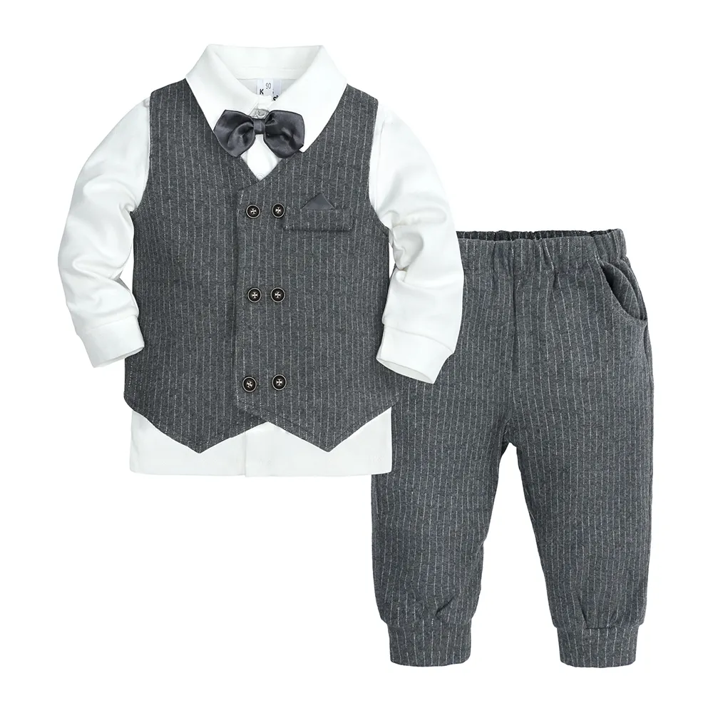 Conjunto de ropa para niños de 3 piezas con chaleco, pantalones, pajarita, ropa de bebé