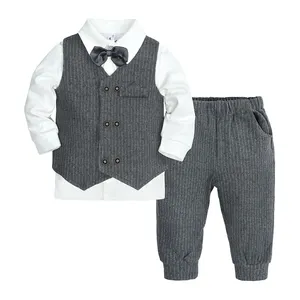 Conjunto de roupa infantil, kit de roupas de inverno para meninos com 3 peças, conjunto de traje para homens, roupa de bebê com laço