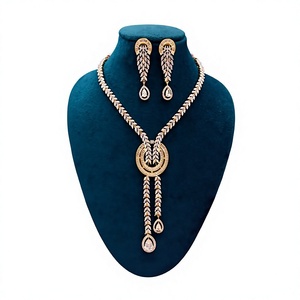 Classic Gold Plated Crystal Necklace and Earring <b>Set</b> Women's <b>Wedding</b> <b>Jewellery</b> Pear Cut Rhinestone Alloy Fashion <b>Jewellery</b> - Product Image 3