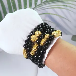 FirstMadam 24K saf altın 3D sert altın 2g Piyao pidiy bilezik 8mm boncuk şanslı Charms