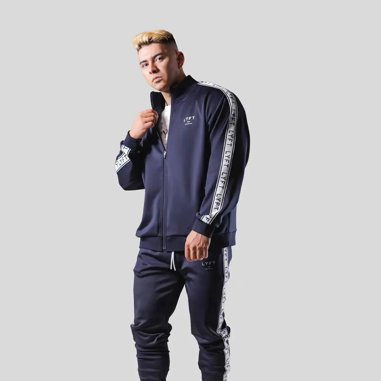Logo Custom Stand Jogger Sportswear Tape Line Zipped Oversized Solid Training Track Suits For Men