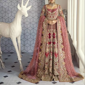 Superbe robe de mariée traditionnelle indienne/pakistanaise élégante longueur de plancher avec broderie lourde Zardozi pour mariage - Product Image 5