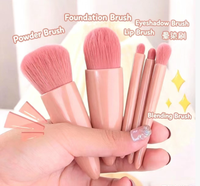 5 Buah Set Kuas Makeup Mini Dengan Kotak Cermin, Kuas Makeup Eyeshadow Bedak Foundation Lembut Ramah Perjalanan