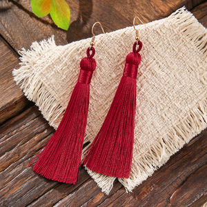 Hexagon <b>Drop</b> Earrings Red Tassel Vintage Copper Alloy Women's Party Jewelry - Product Image 2
