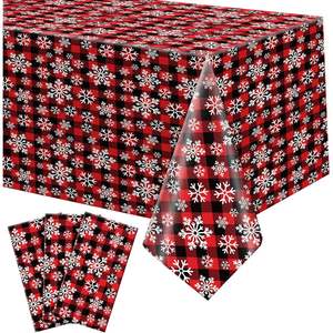 Stocked Red Snowflake Christmas Rectangle <b>Tablecloth</b> Washable Winter <b>Party</b> Kitchen Decor for Hotels - Product Image 1