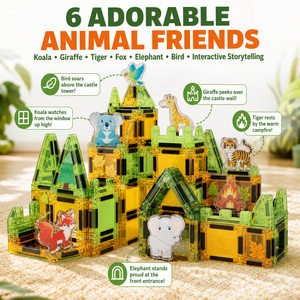 Set di Costruzioni Magnetiche con 47 Pezzi <span class=keywords><strong>a</strong></span> Tema Animali, con <span class=keywords><strong>Castello</strong></span> nella Foresta e Figure di Animali per il Gioco Creativo dei Bambini - Product Image 1
