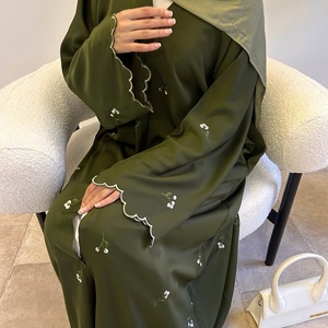 Abito Ramadan alla Moda di Dubai in Tessuto Nida con Ricami Floreali Arabi, <span class=keywords><strong>Abaya</strong></span> Aperta Modesta, Fornitura Diretta dalla Fabbrica Yibaoli - Product Image 2